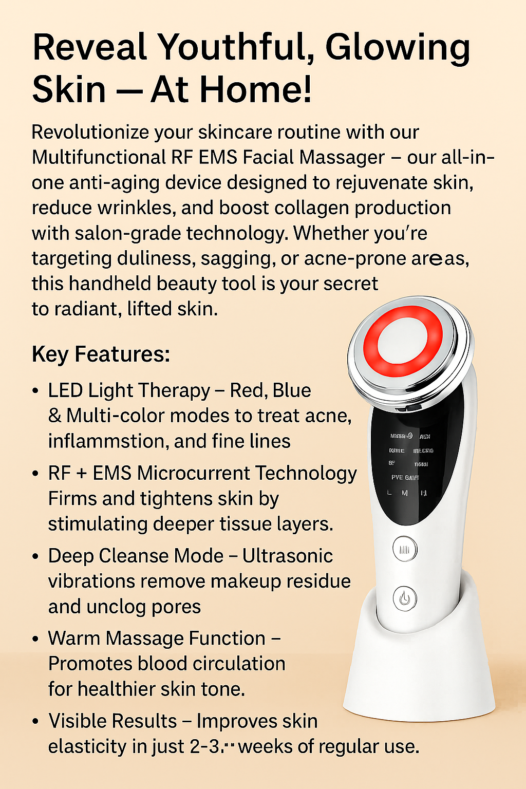 7-in-1 RF EMS Facial Massager – Anti-Aging, Skin Tightening & Light Therapy Wand