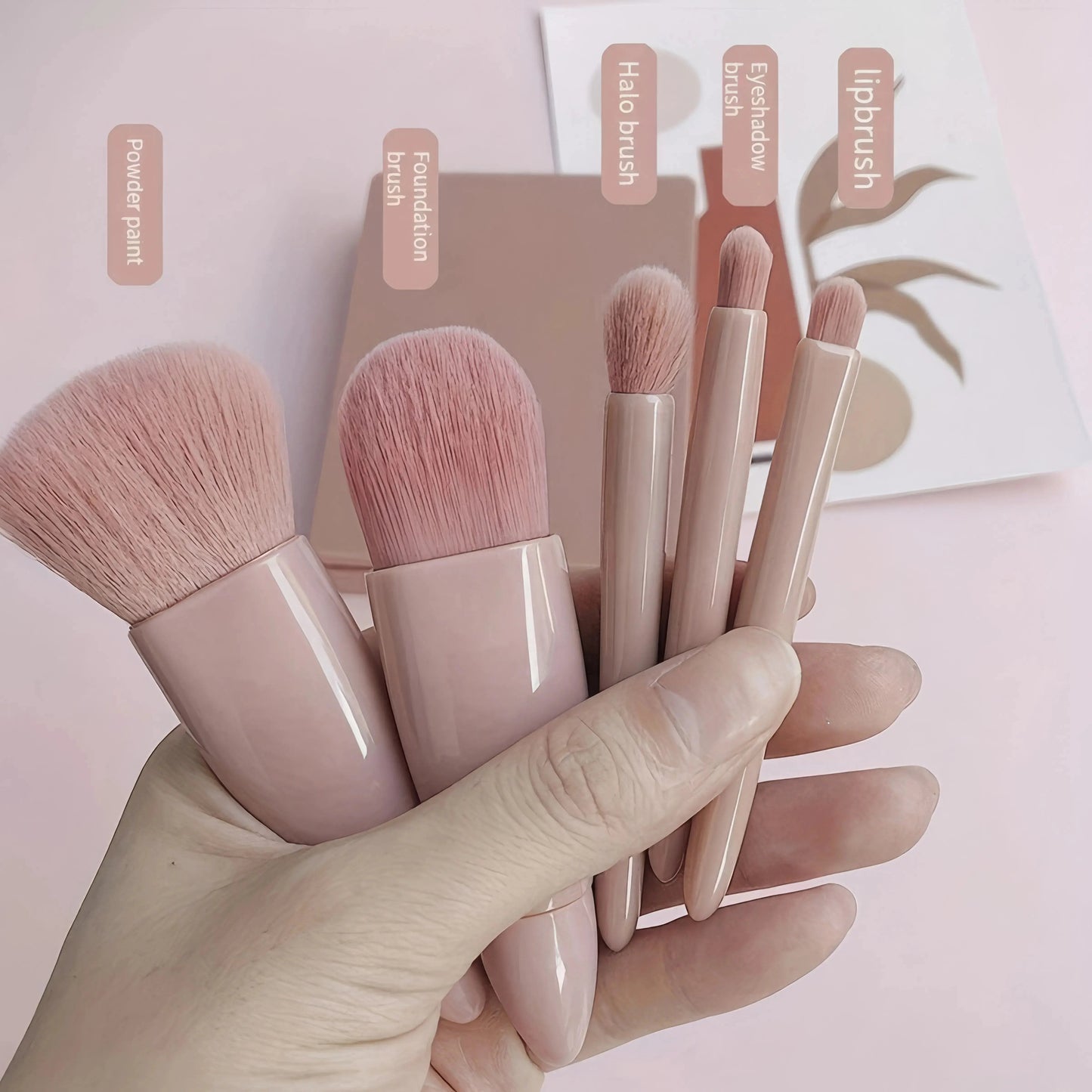 5-Piece Pink Makeup Brush Kit | Complete Set of Professional & Soft Synthetic Hair Brushes | Easy Storage & Carrying | Shopulia