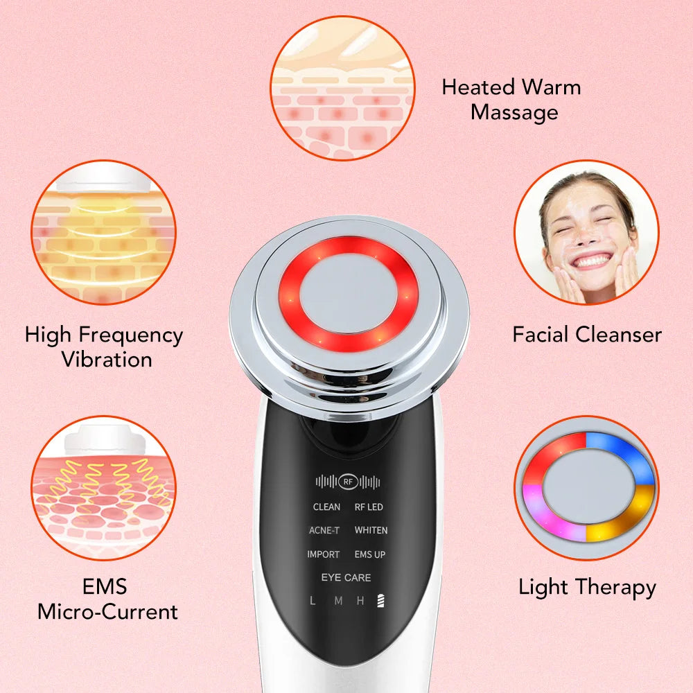 7-in-1 RF EMS Facial Massager – Anti-Aging, Skin Tightening & Light Therapy Wand
