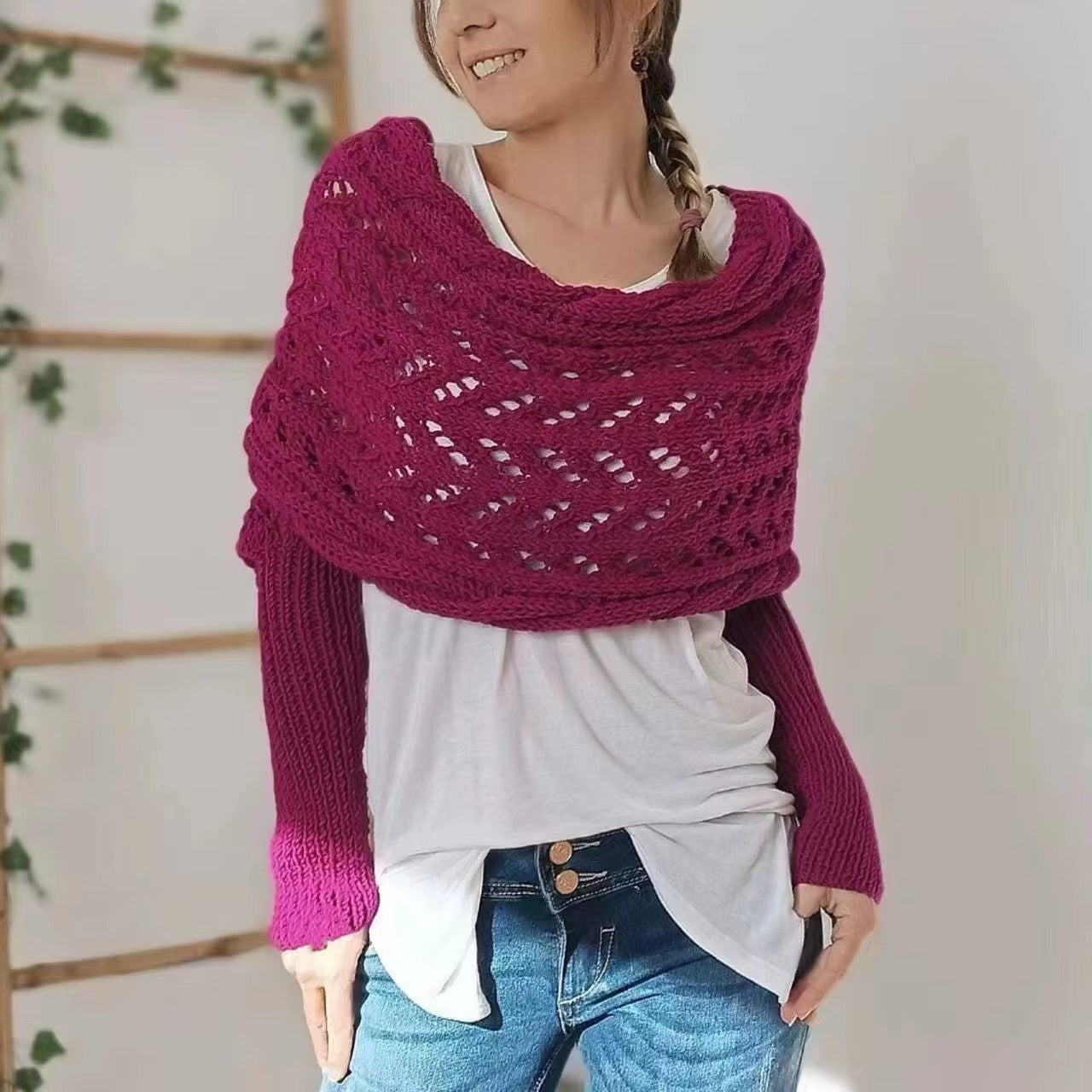 The CozeWrap: All-in-One Knitted Scarf with Sleeves | Winter Wear for Women - Shopulia