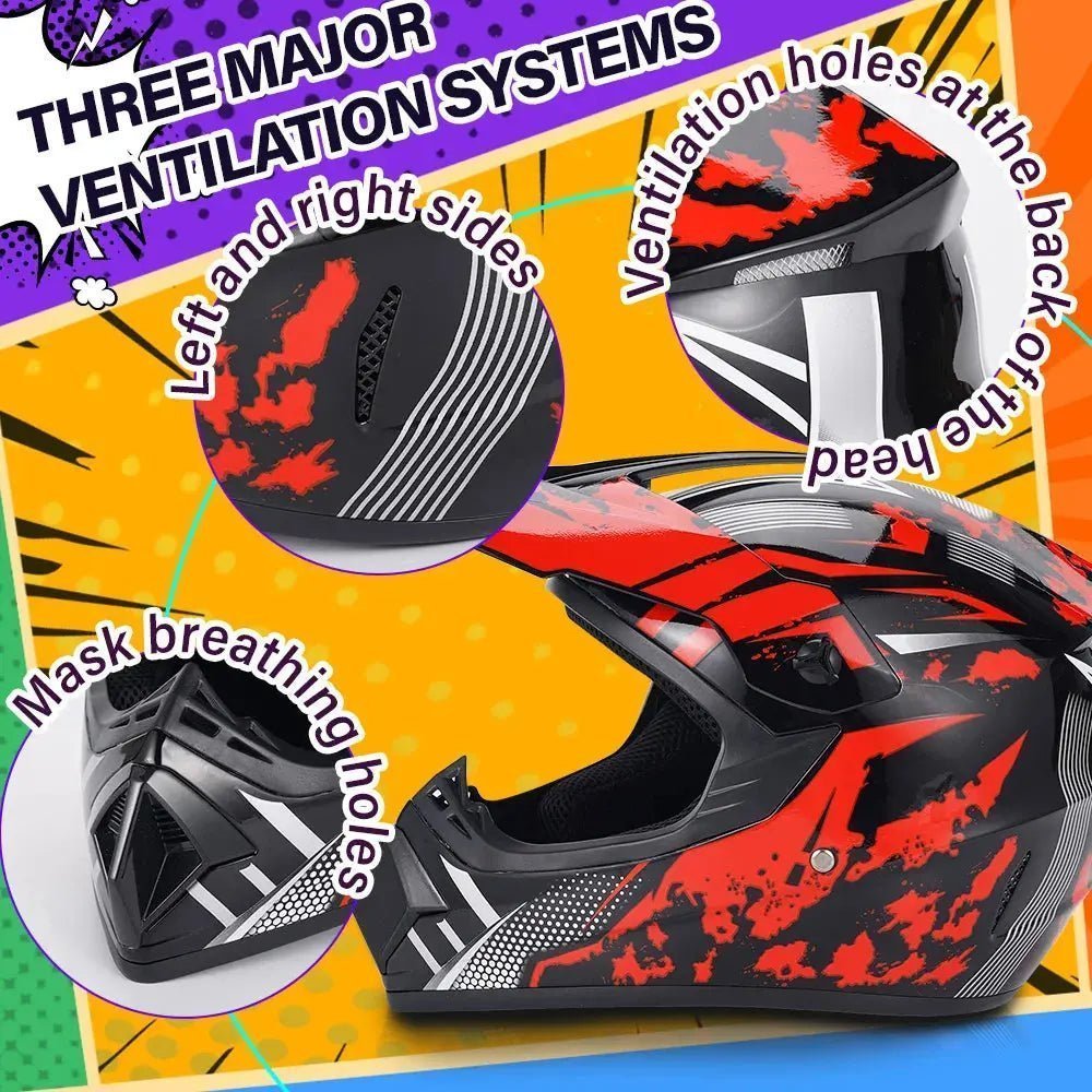 DOT Approved Motocross Helmet Combo Kit for Adult, L/XL Size Full Face Off-Road Helmet with Goggles Gloves Mask for ATV UTV Dirt Shopulia