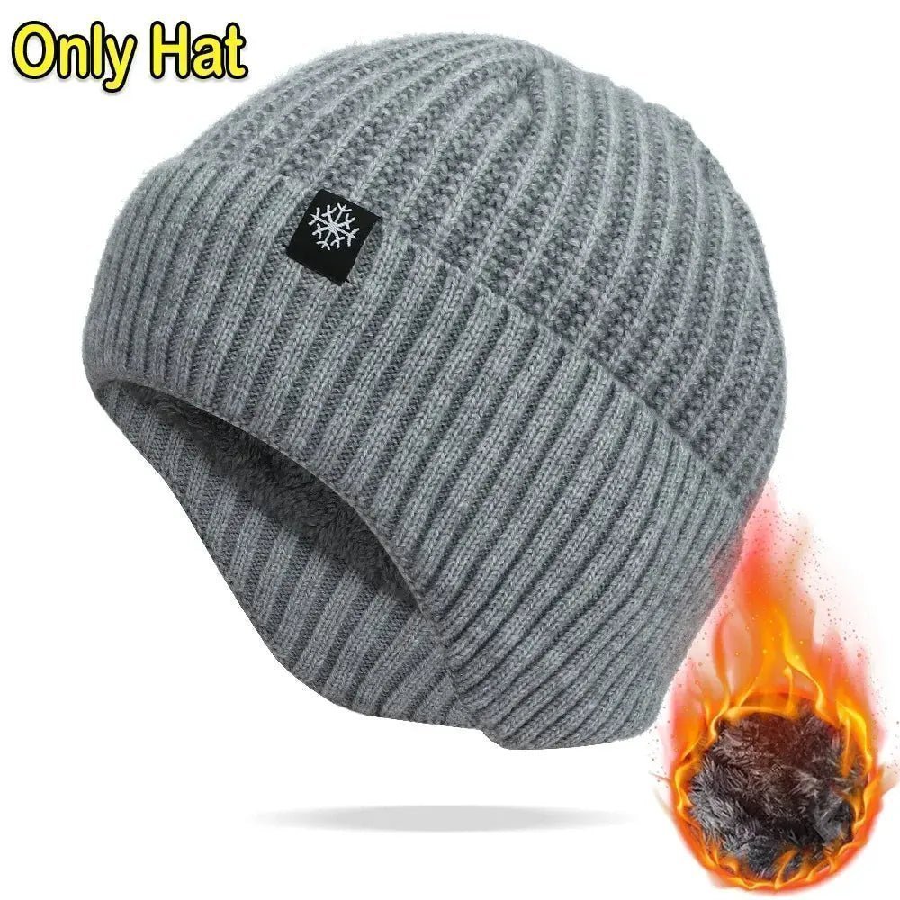 Outdoor Men Winter Knitted Hat Plush Warmth Peaked Cap Earmuff Casual Fashion Faux Fur Lined Bomber Hats Cycling Ear Protection | Shopulia