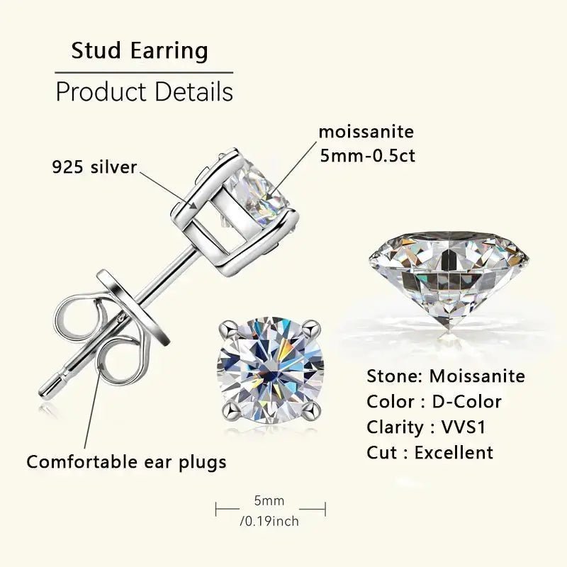 0.5ct 5mm Moissanite Stud Earrings | Double Wear 925 Sterling Silver Women's Jewelry | Shopulia