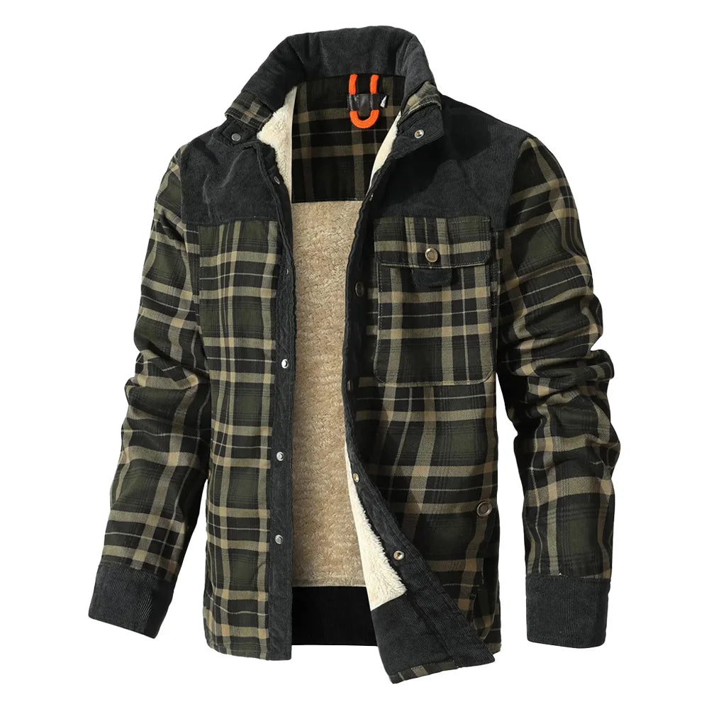 Men's Jackets Winter Windproof Warm Casual Bomber Coat Plaid Sherpa Lined Flannel Outdoor Classic Jacket Men US Size Shopulia