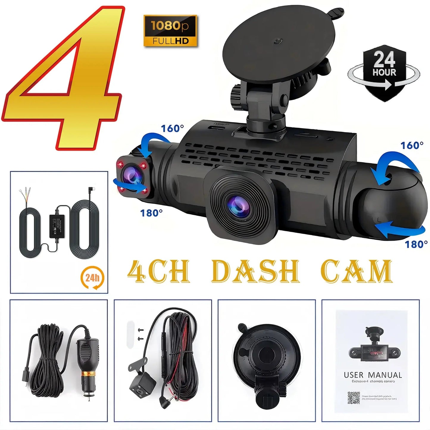4 Channel Car Dash Cam FHD 1080P Front Left Right Rear Night Vision | Shopulia