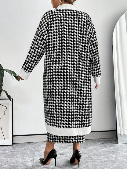 Essnce Plus Size Women's Houndstooth Button Up Coat and Cami Dress Matching Set Fall Winter | Shopulia