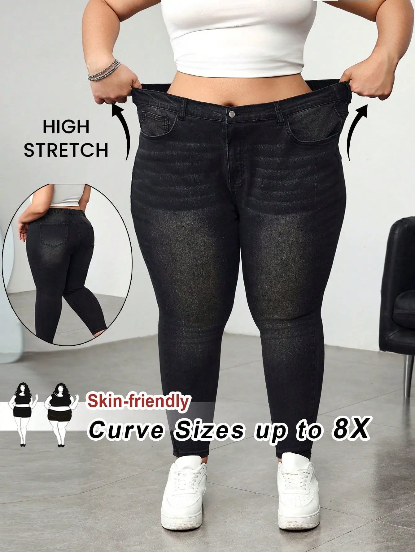 Plus Size High Stretch Jeans | Elastic Waist Y2K Denim for Women | Curve Sizes Up to 8XL | Shopulia