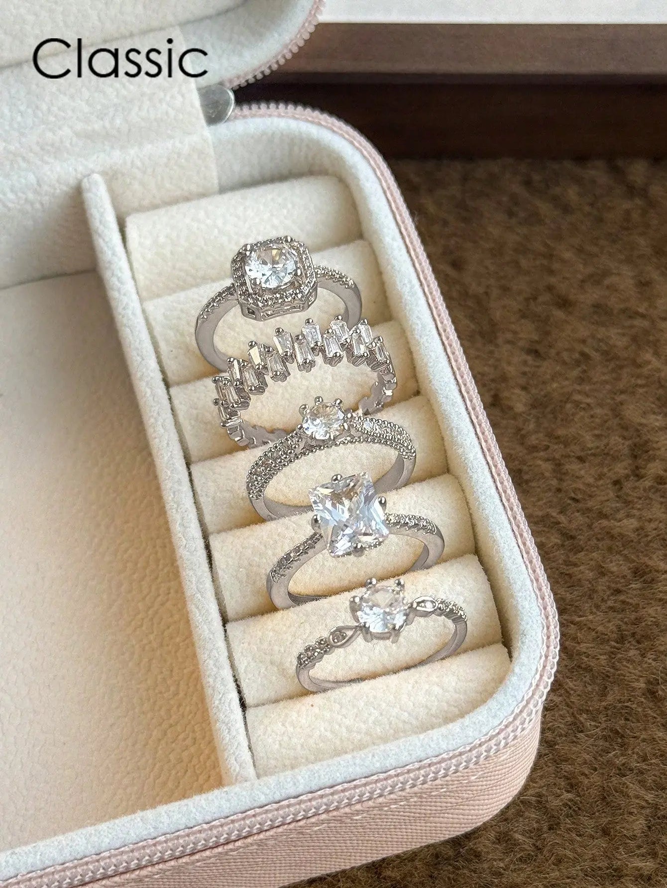 Curated Elegance: 5Pcs Eternal CZ Ring Set - Copper Inlaid Adjustable Minimalist Bands for Wedding, Party & Holiday Gifts | Shopulia