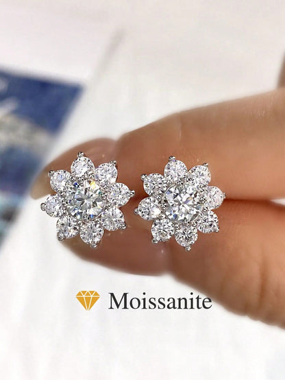 0.5CT Moissanite Flower Stud Earrings | Exquisite S925 Sterling Silver | Wedding Engagement Floral Jewelry Gift for Her Shopulia