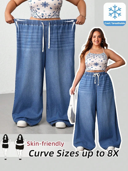 Plus Size Oversized Wide-Leg Jeans | CURVE+ Lightweight Summer Denim Pants | Shopulia