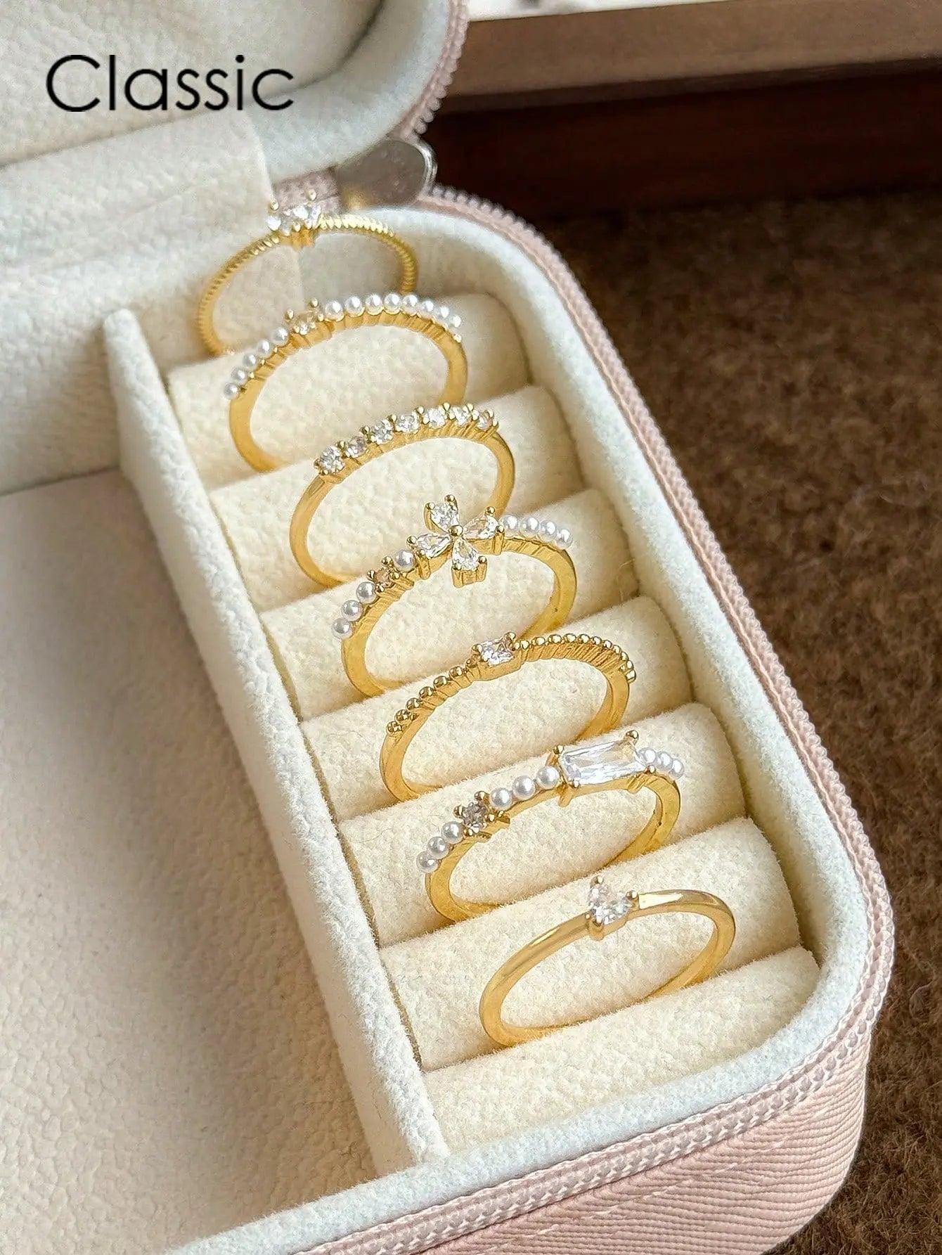Curated Elegance: 5Pcs Eternal CZ Ring Set - Copper Inlaid Adjustable Minimalist Bands for Wedding, Party & Holiday Gifts | Shopulia