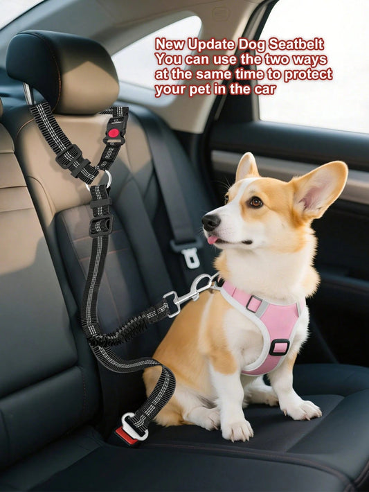 1pc Multipurpose Pet Car Seat Belt, Provides 2-In-1 Protection For Pets, Can Also Be Used As A Leash, Adjustable Length, Elastic Cord Prevents Sudden Impact, Outdoor Dog Leash | Shopulia