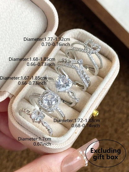 Curated Elegance: 5Pcs Eternal CZ Ring Set - Copper Inlaid Adjustable Minimalist Bands for Wedding, Party & Holiday Gifts | Shopulia