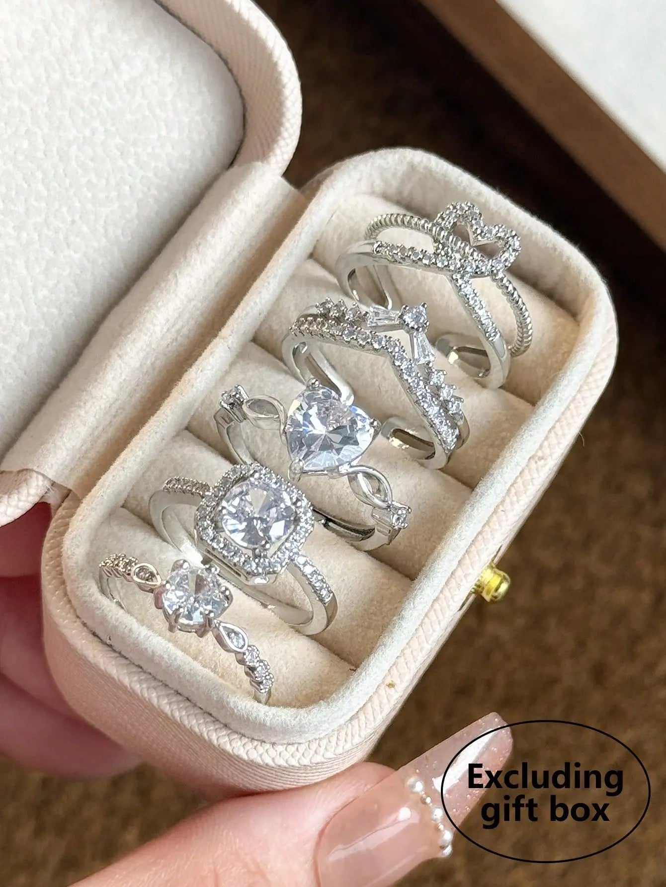 Curated Elegance: 5Pcs Eternal CZ Ring Set - Copper Inlaid Adjustable Minimalist Bands for Wedding, Party & Holiday Gifts | Shopulia