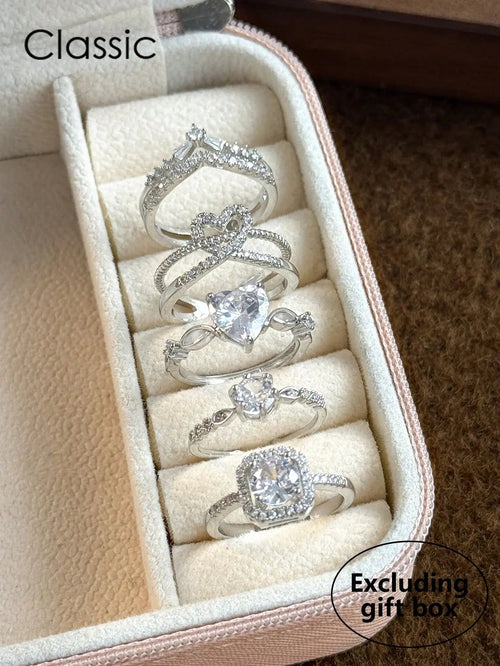 Curated Elegance: 5Pcs Eternal CZ Ring Set - Copper Inlaid Adjustable Minimalist Bands for Wedding, Party & Holiday Gifts | Shopulia