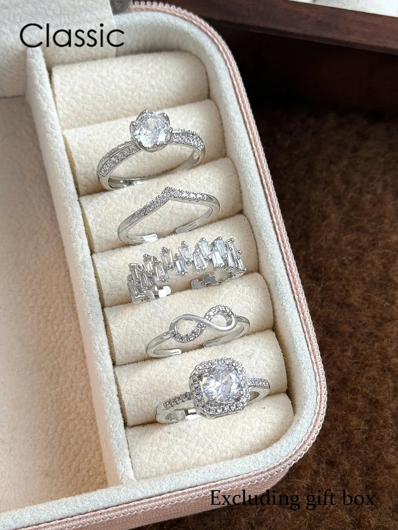 Curated Elegance: 5Pcs Eternal CZ Ring Set - Copper Inlaid Adjustable Minimalist Bands for Wedding, Party & Holiday Gifts | Shopulia