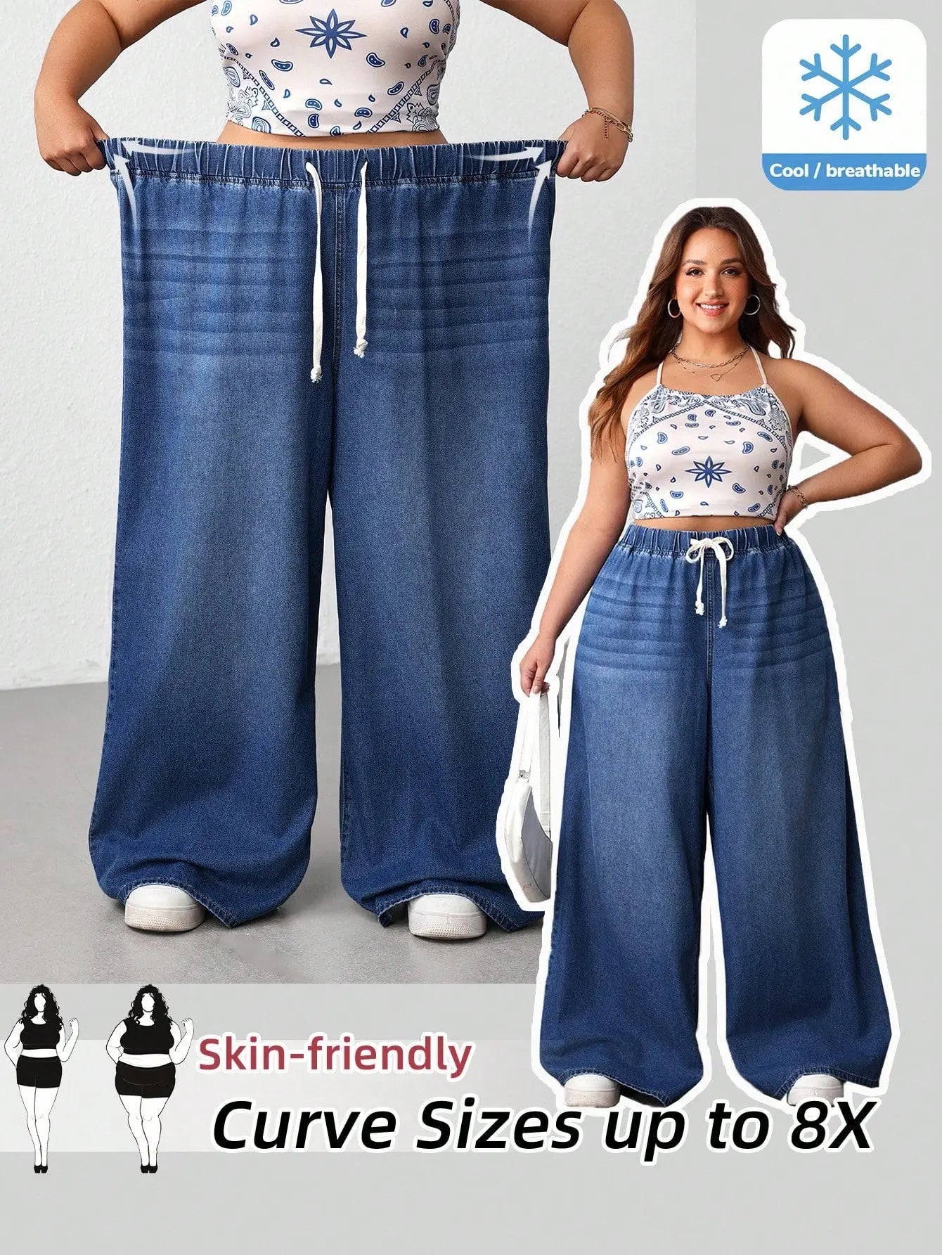 Plus Size Oversized Wide-Leg Jeans | CURVE+ Lightweight Summer Denim Pants | Shopulia