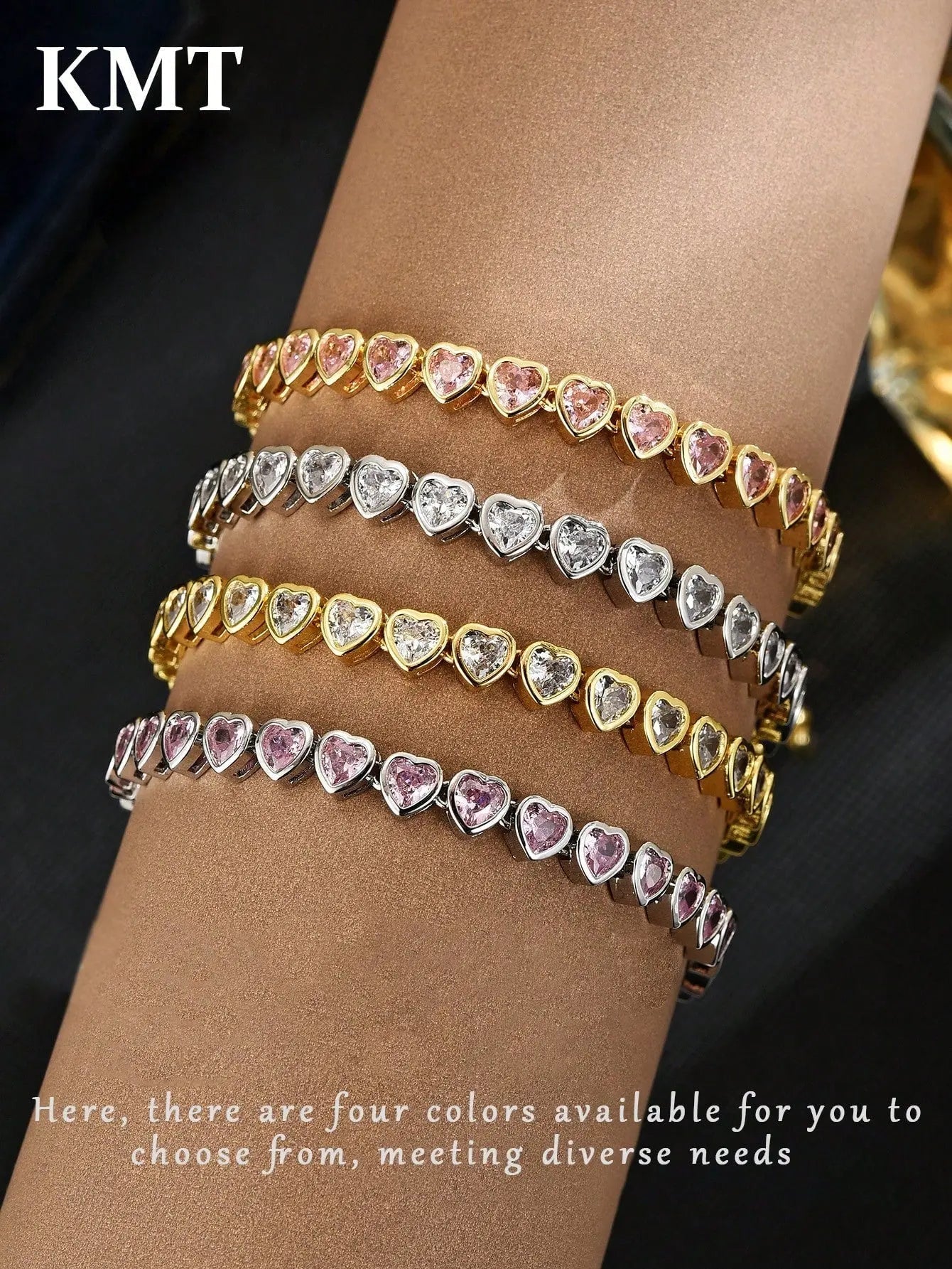Sparkle Heart CZ Bracelet: Copper Inlaid Cubic Zirconia Luxury Tennis Bracelet in Gift Box | Shopulia