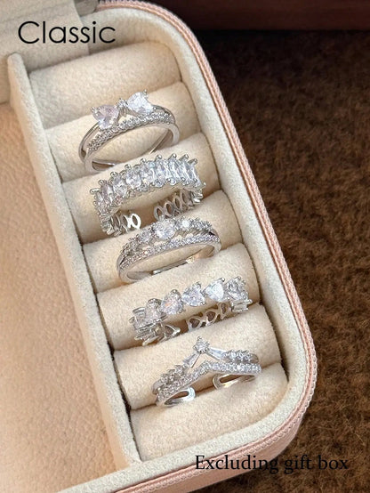 Curated Elegance: 5Pcs Eternal CZ Ring Set - Copper Inlaid Adjustable Minimalist Bands for Wedding, Party & Holiday Gifts | Shopulia
