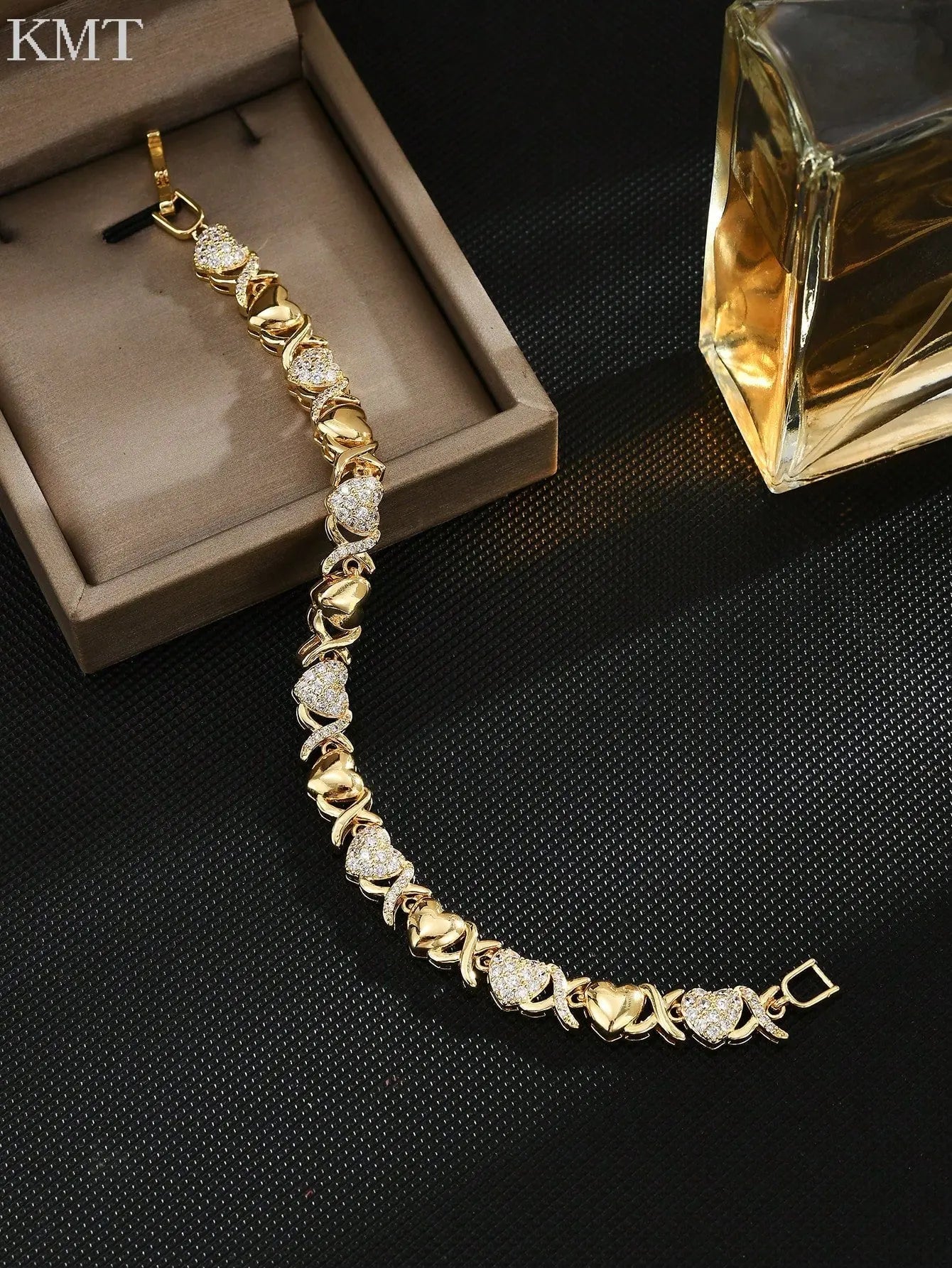 Sparkle Heart CZ Bracelet: Copper Inlaid Cubic Zirconia Luxury Tennis Bracelet in Gift Box | Shopulia