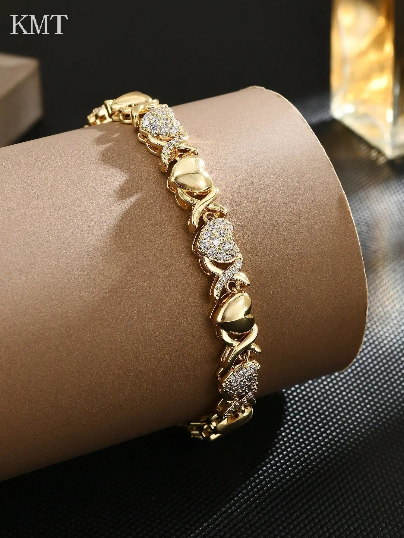 Sparkle Heart CZ Bracelet: Copper Inlaid Cubic Zirconia Luxury Tennis Bracelet in Gift Box | Shopulia