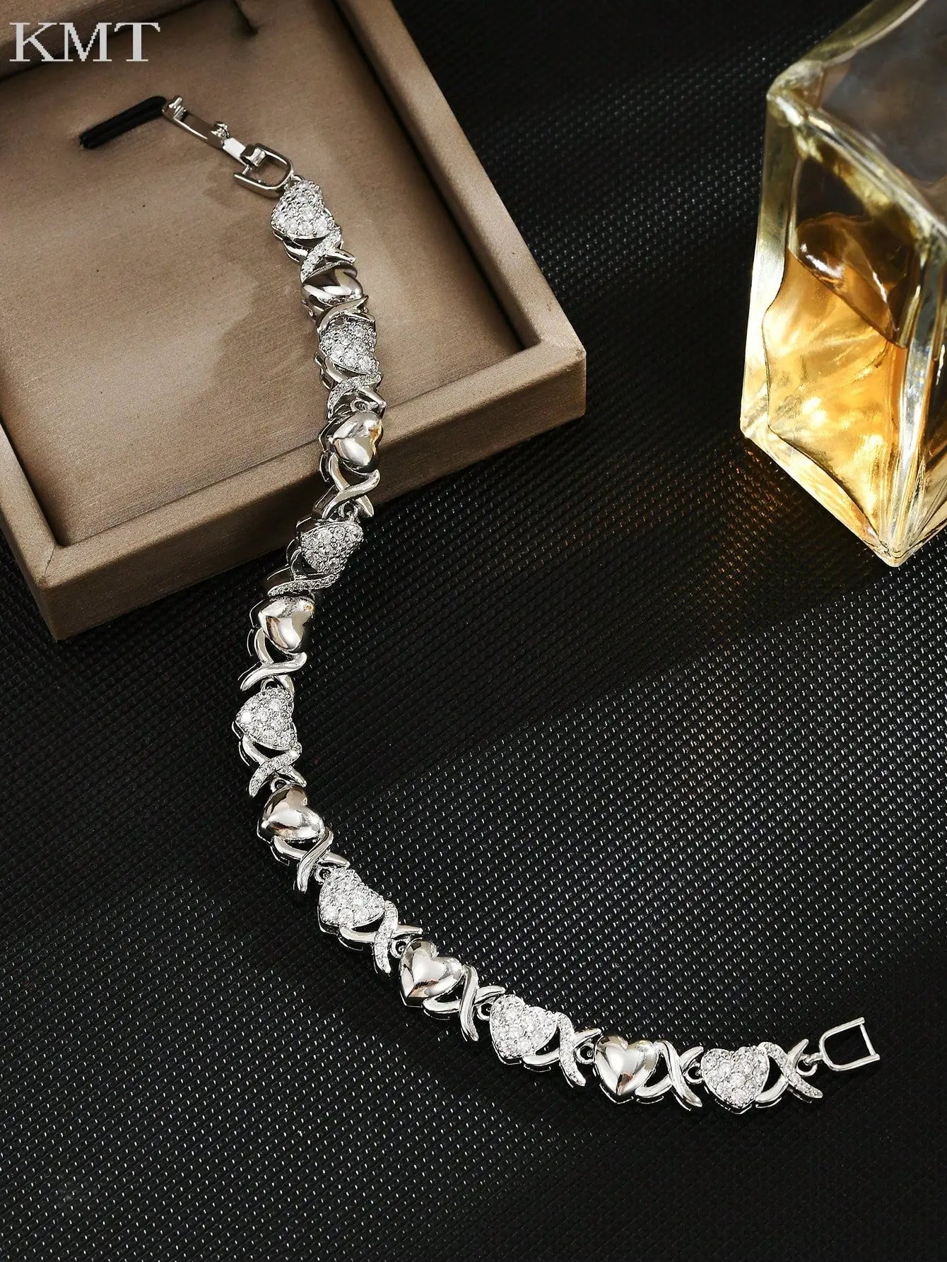 Sparkle Heart CZ Bracelet: Copper Inlaid Cubic Zirconia Luxury Tennis Bracelet in Gift Box | Shopulia