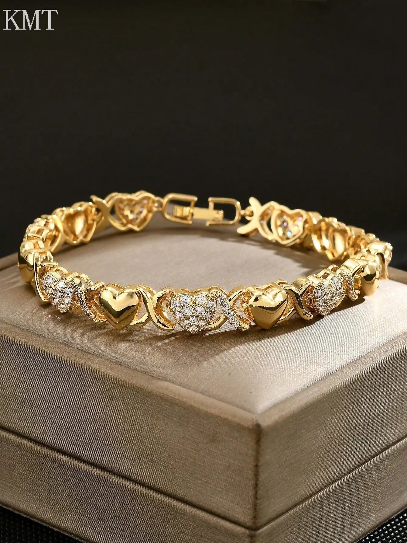 Sparkle Heart CZ Bracelet: Copper Inlaid Cubic Zirconia Luxury Tennis Bracelet in Gift Box | Shopulia