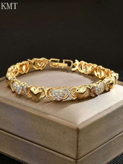 Sparkle Heart CZ Bracelet: Copper Inlaid Cubic Zirconia Luxury Tennis Bracelet in Gift Box | Shopulia