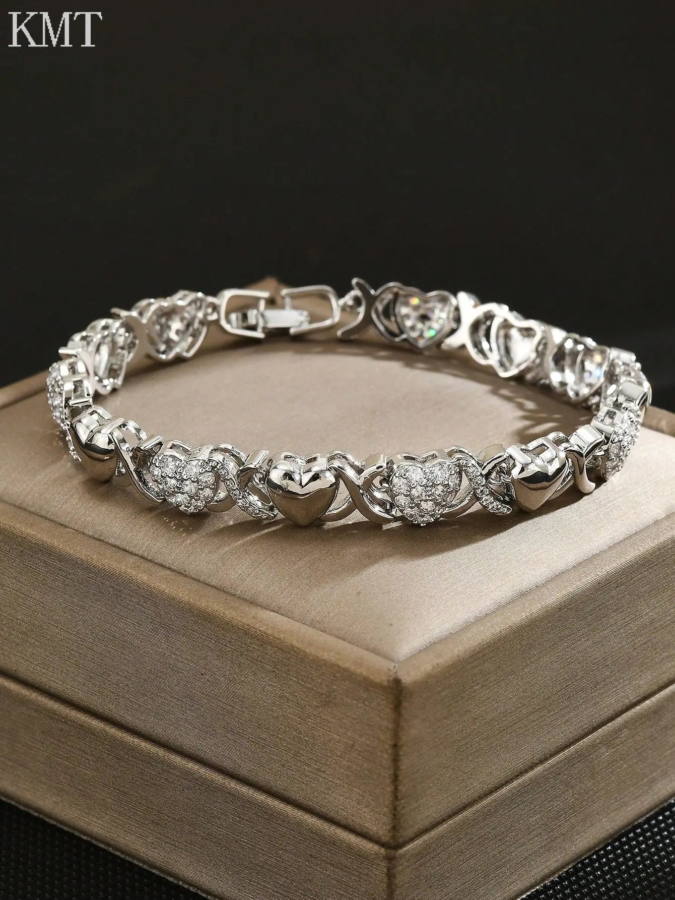 Sparkle Heart CZ Bracelet: Copper Inlaid Cubic Zirconia Luxury Tennis Bracelet in Gift Box | Shopulia