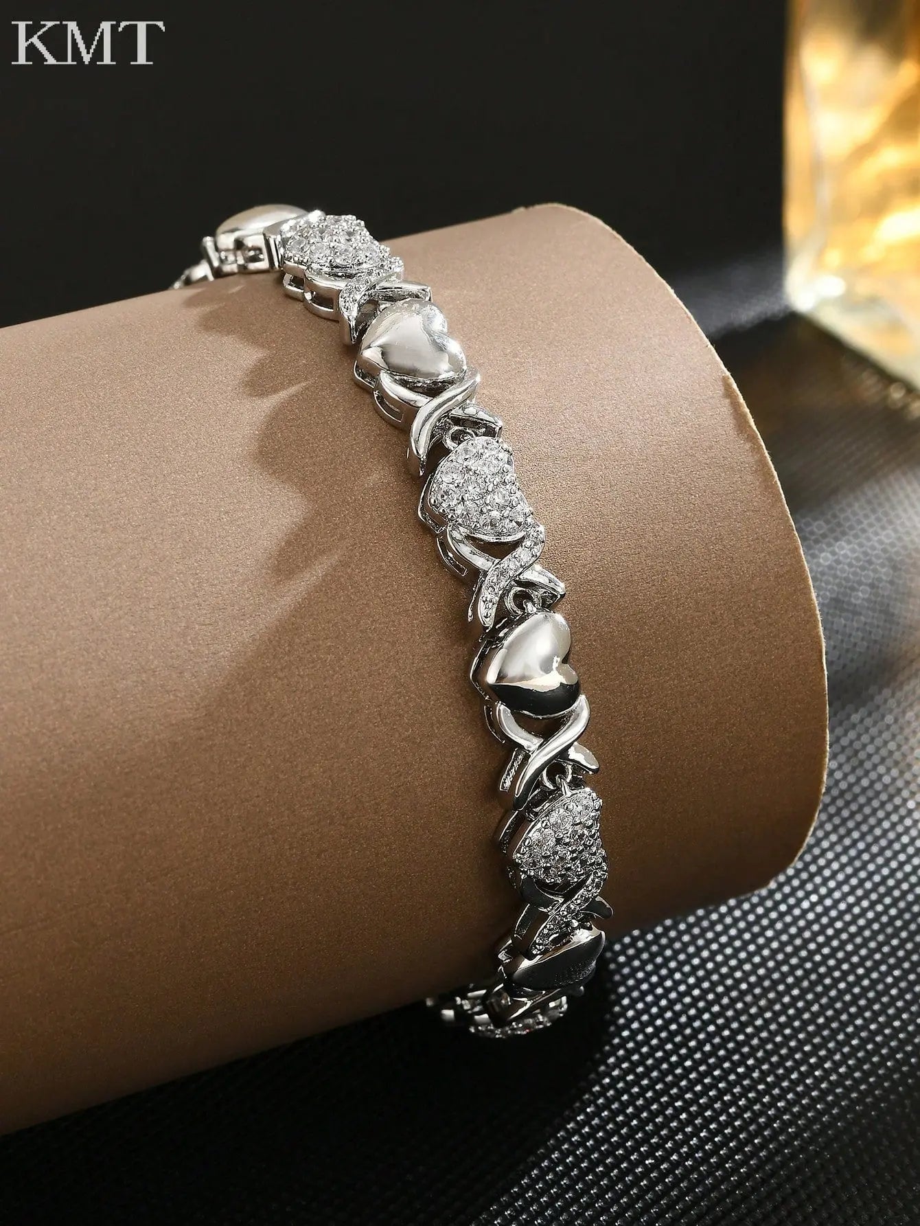 Sparkle Heart CZ Bracelet: Copper Inlaid Cubic Zirconia Luxury Tennis Bracelet in Gift Box | Shopulia