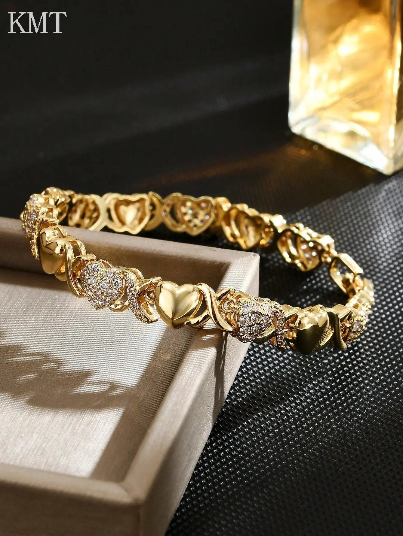 Sparkle Heart CZ Bracelet: Copper Inlaid Cubic Zirconia Luxury Tennis Bracelet in Gift Box | Shopulia