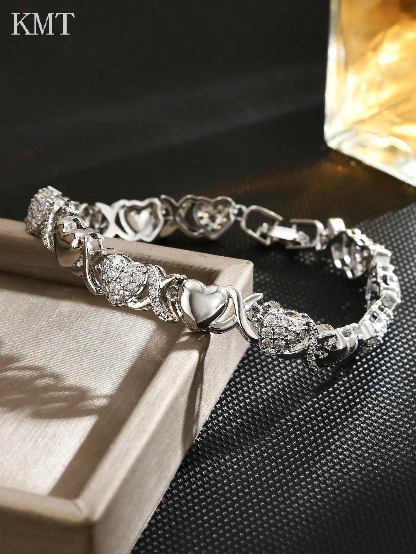 Sparkle Heart CZ Bracelet: Copper Inlaid Cubic Zirconia Luxury Tennis Bracelet in Gift Box | Shopulia