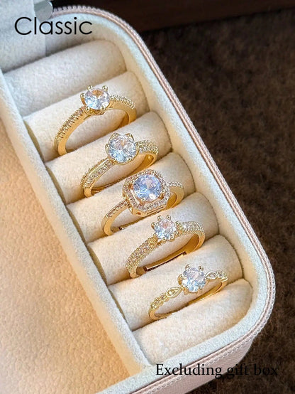 Curated Elegance: 5Pcs Eternal CZ Ring Set - Copper Inlaid Adjustable Minimalist Bands for Wedding, Party & Holiday Gifts | Shopulia