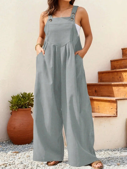 Women's Plus Size Casual Solid Color Wide Leg Jumpsuit Spring Summer Beach Outfit | Shopulia
