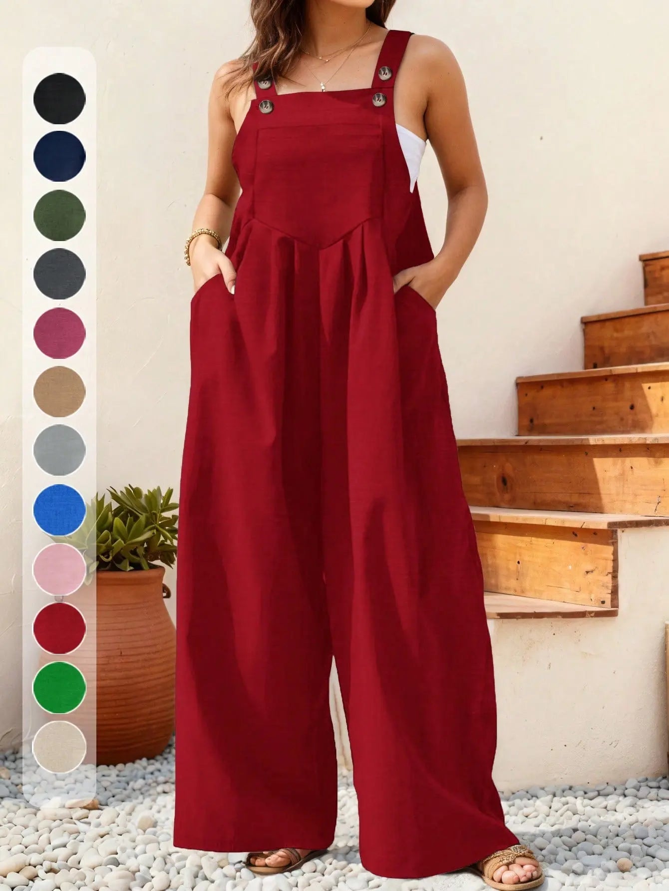 Women's Plus Size Casual Solid Color Wide Leg Jumpsuit Spring Summer Beach Outfit | Shopulia