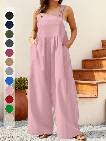 Women's Plus Size Casual Solid Color Wide Leg Jumpsuit Spring Summer Beach Outfit | Shopulia