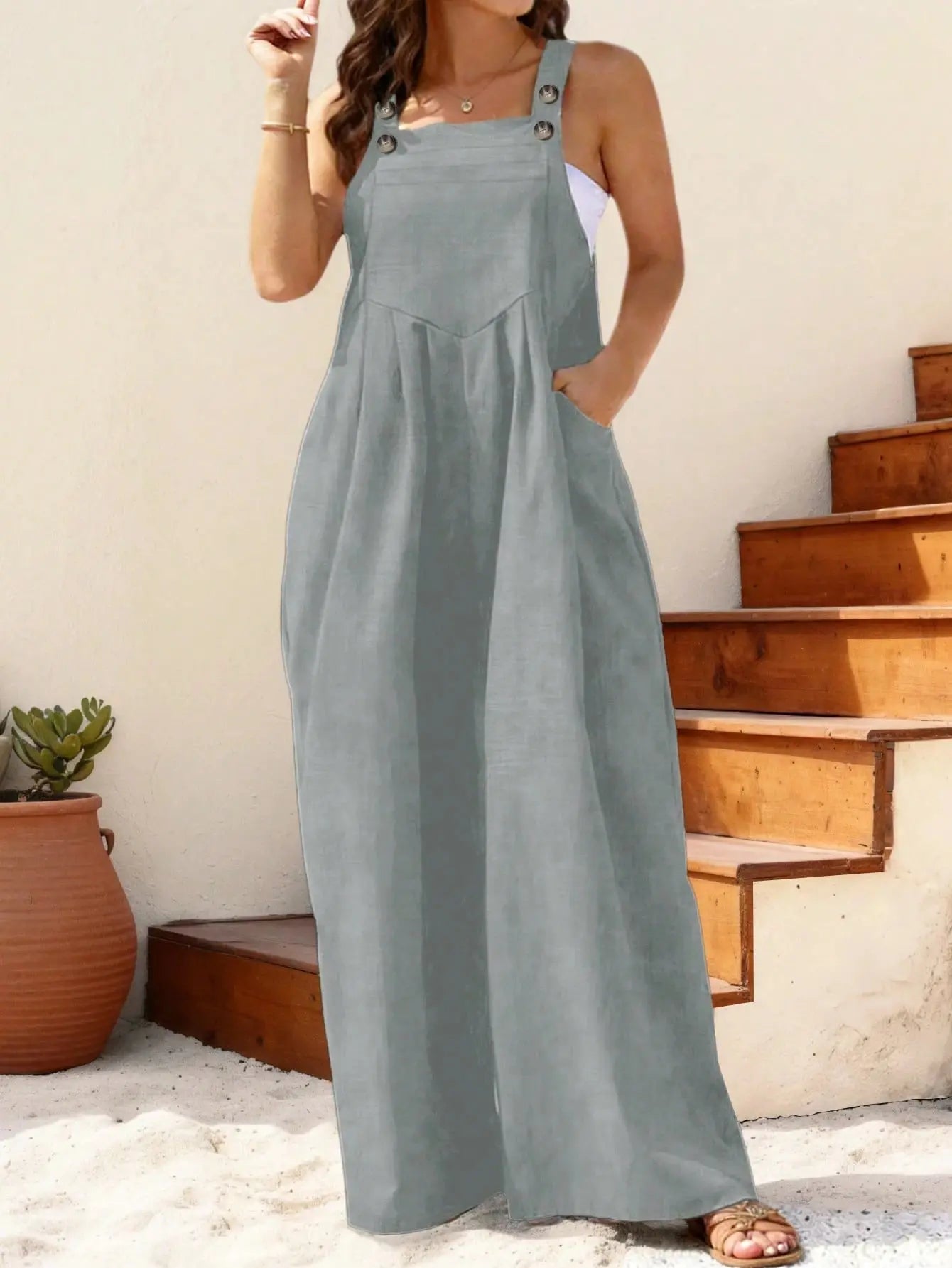 Women's Plus Size Casual Solid Color Wide Leg Jumpsuit Spring Summer Beach Outfit | Shopulia