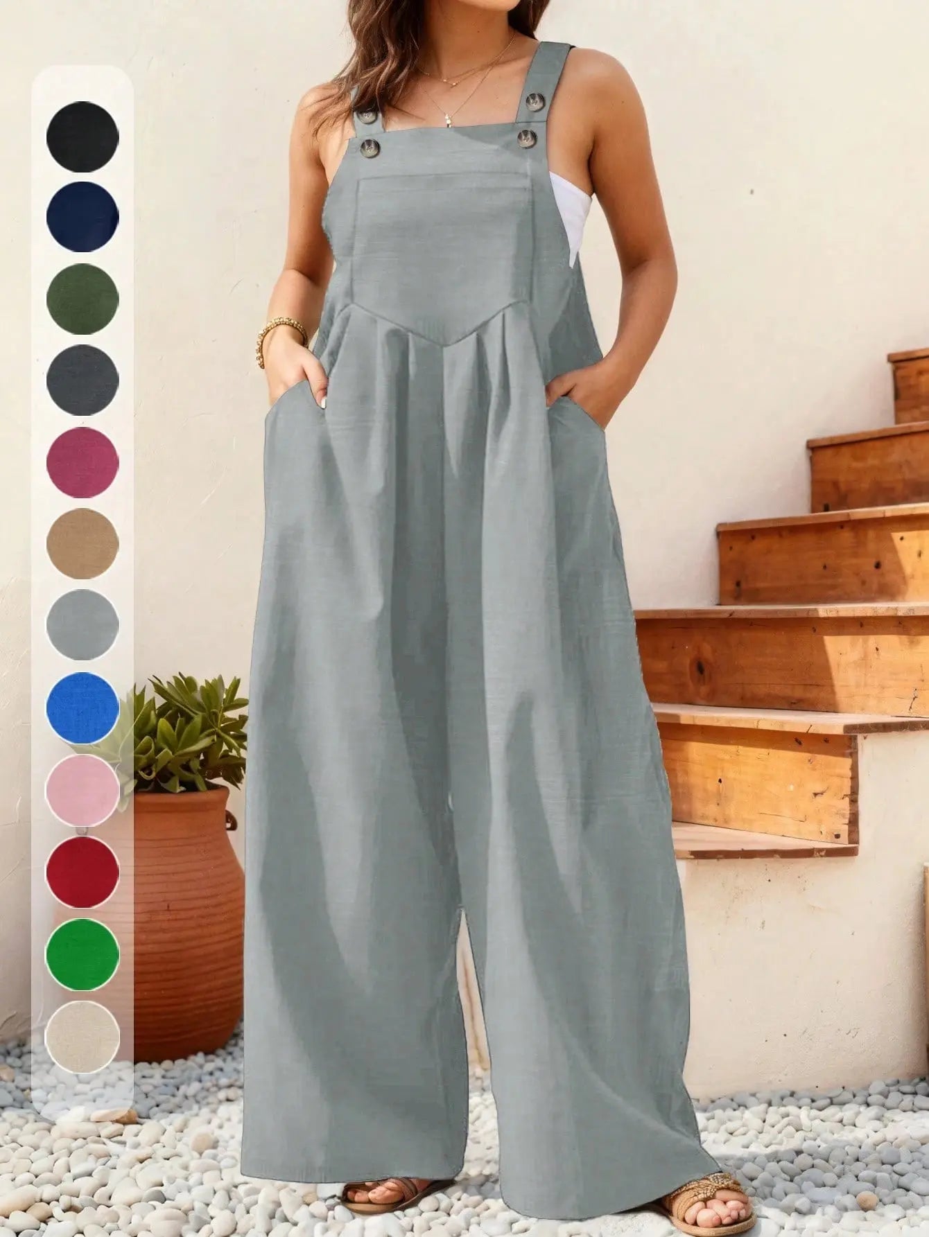 Women's Plus Size Casual Solid Color Wide Leg Jumpsuit Spring Summer Beach Outfit | Shopulia
