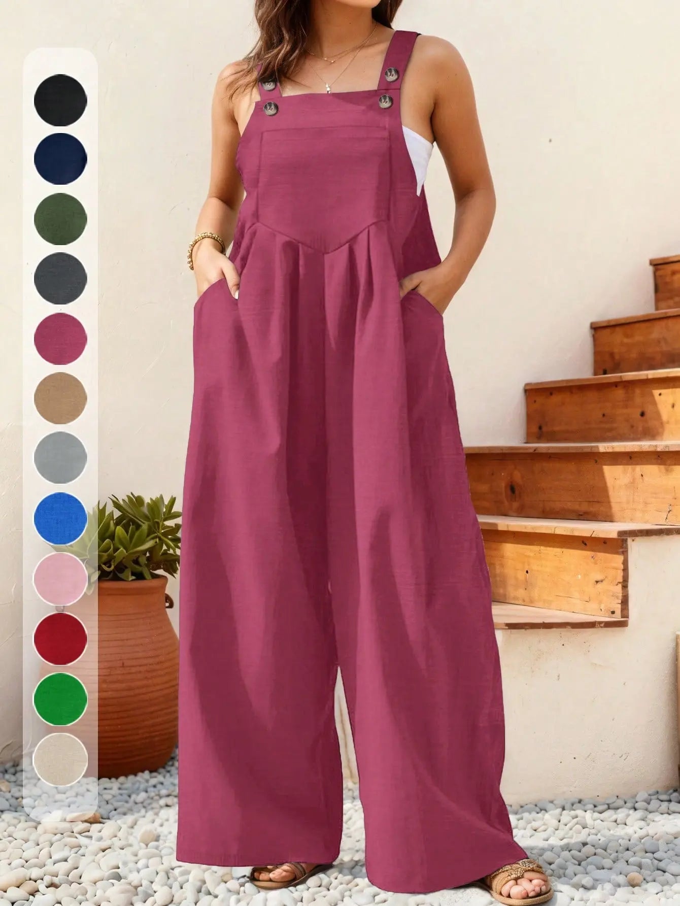 Women's Plus Size Casual Solid Color Wide Leg Jumpsuit Spring Summer Beach Outfit | Shopulia