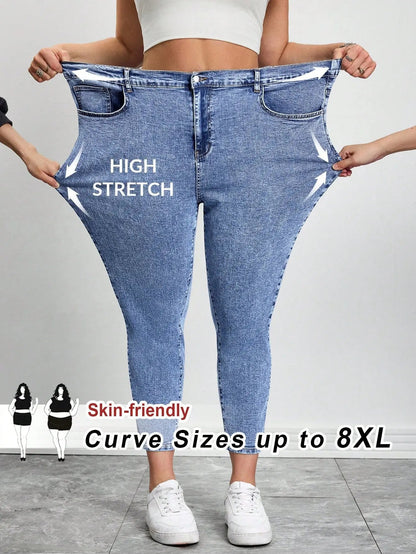 Plus Size High Stretch Jeans | Elastic Waist Y2K Denim for Women | Curve Sizes Up to 8XL | Shopulia