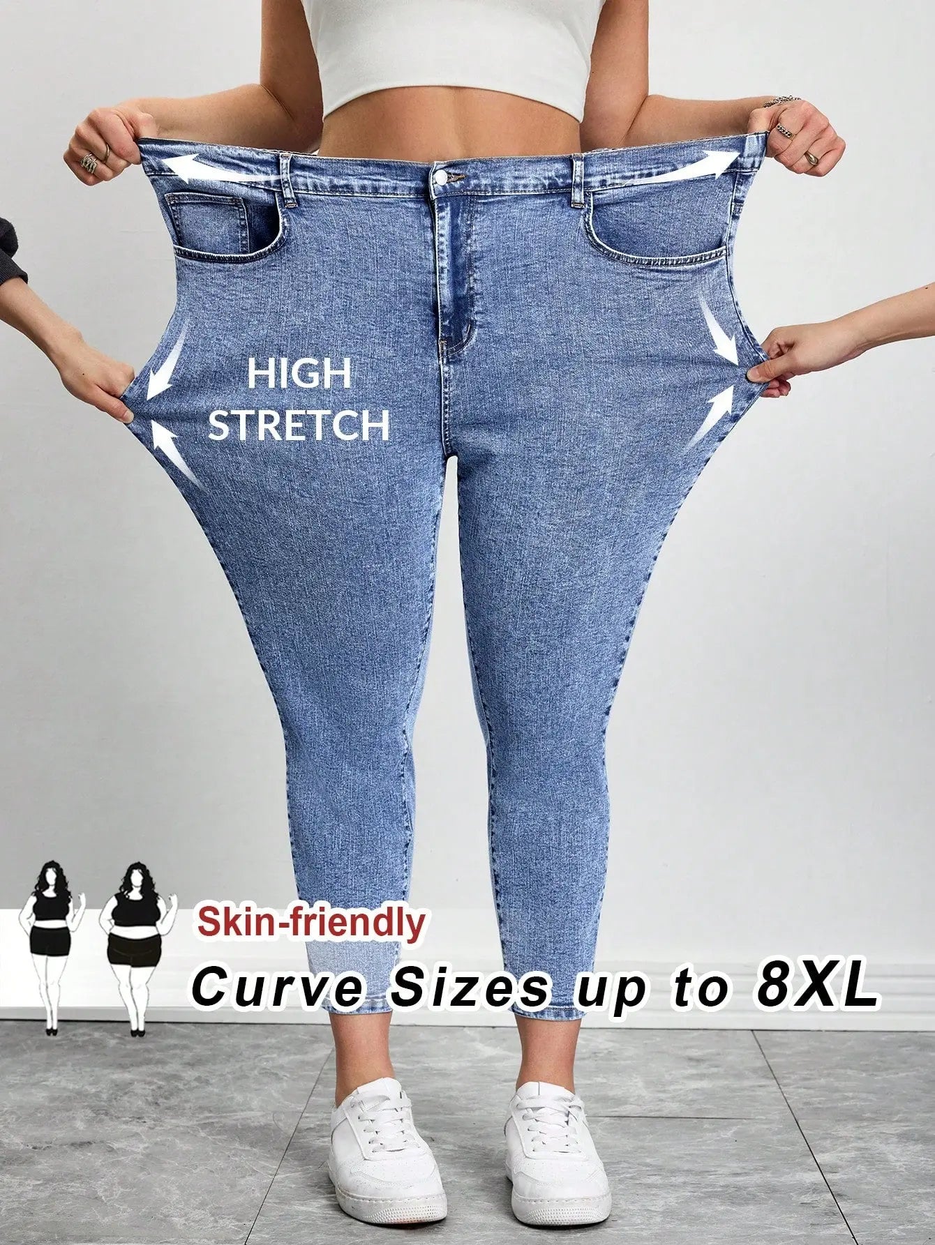 Plus Size High Stretch Jeans | Elastic Waist Y2K Denim for Women | Curve Sizes Up to 8XL | Shopulia