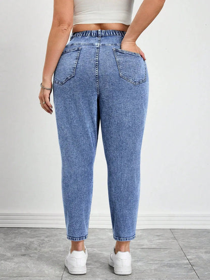 Plus Size High Stretch Jeans | Elastic Waist Y2K Denim for Women | Curve Sizes Up to 8XL | Shopulia