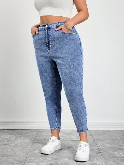 Plus Size High Stretch Jeans | Elastic Waist Y2K Denim for Women | Curve Sizes Up to 8XL | Shopulia