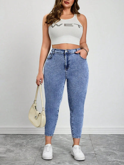 Plus Size High Stretch Jeans | Elastic Waist Y2K Denim for Women | Curve Sizes Up to 8XL | Shopulia