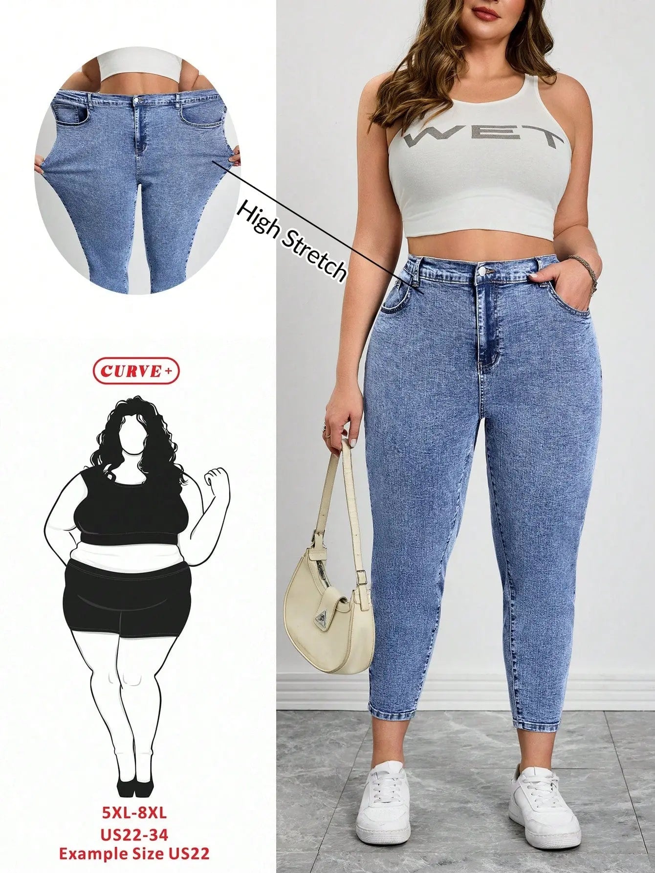 Plus Size High Stretch Jeans | Elastic Waist Y2K Denim for Women | Curve Sizes Up to 8XL | Shopulia