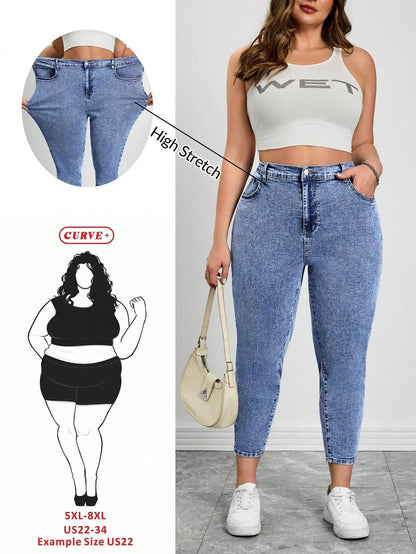Plus Size High Stretch Jeans | Elastic Waist Y2K Denim for Women | Curve Sizes Up to 8XL | Shopulia