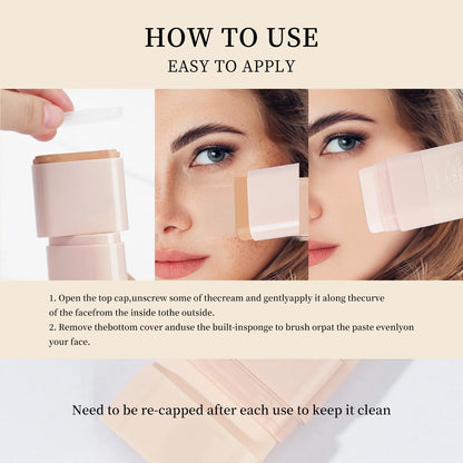 The All-In-One Wonder Stick: 2-in-1 Foundation & Built-In Brush for On-The-Go Perfection.