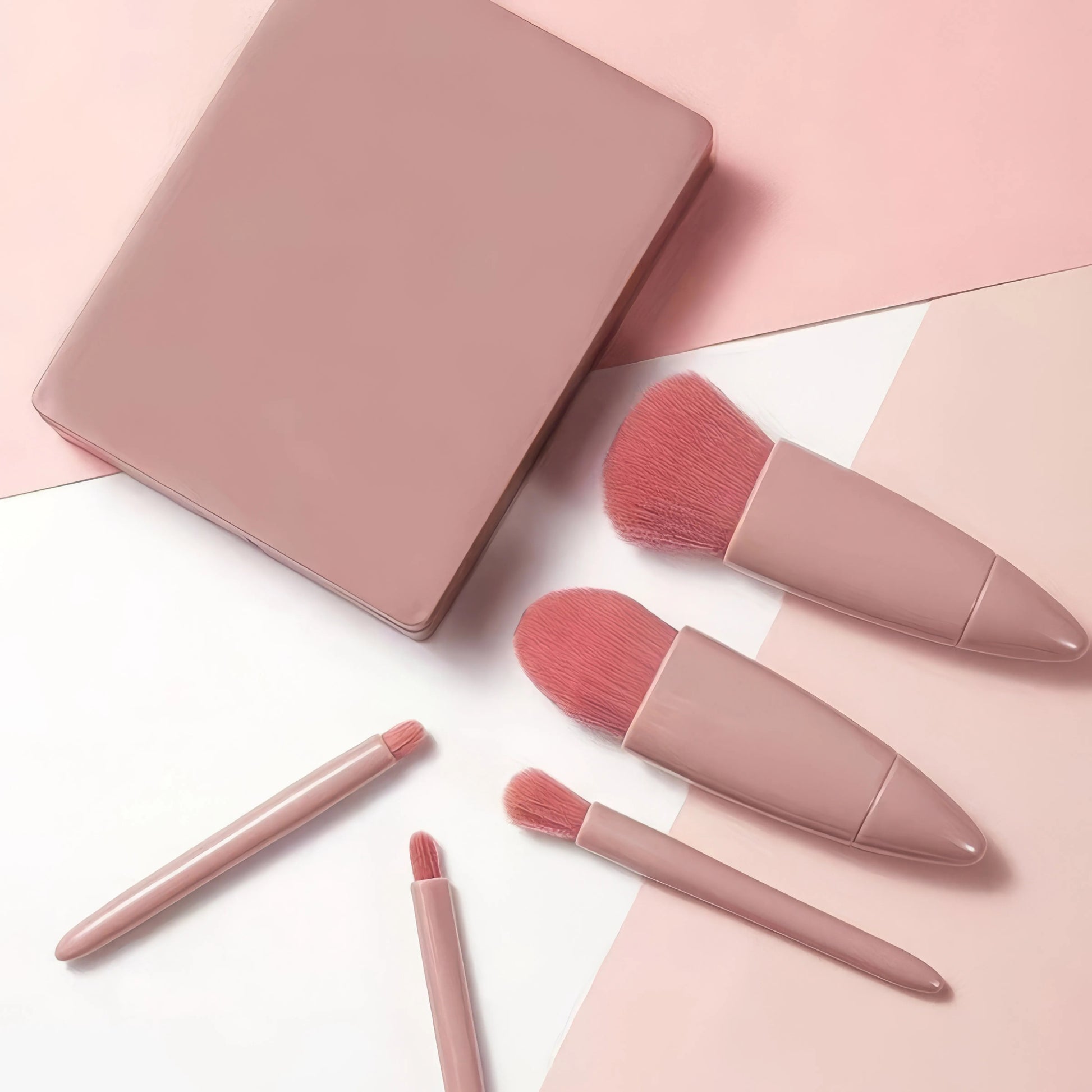 5-Piece Pink Makeup Brush Kit | Complete Set of Professional & Soft Synthetic Hair Brushes | Easy Storage & Carrying Shopulia