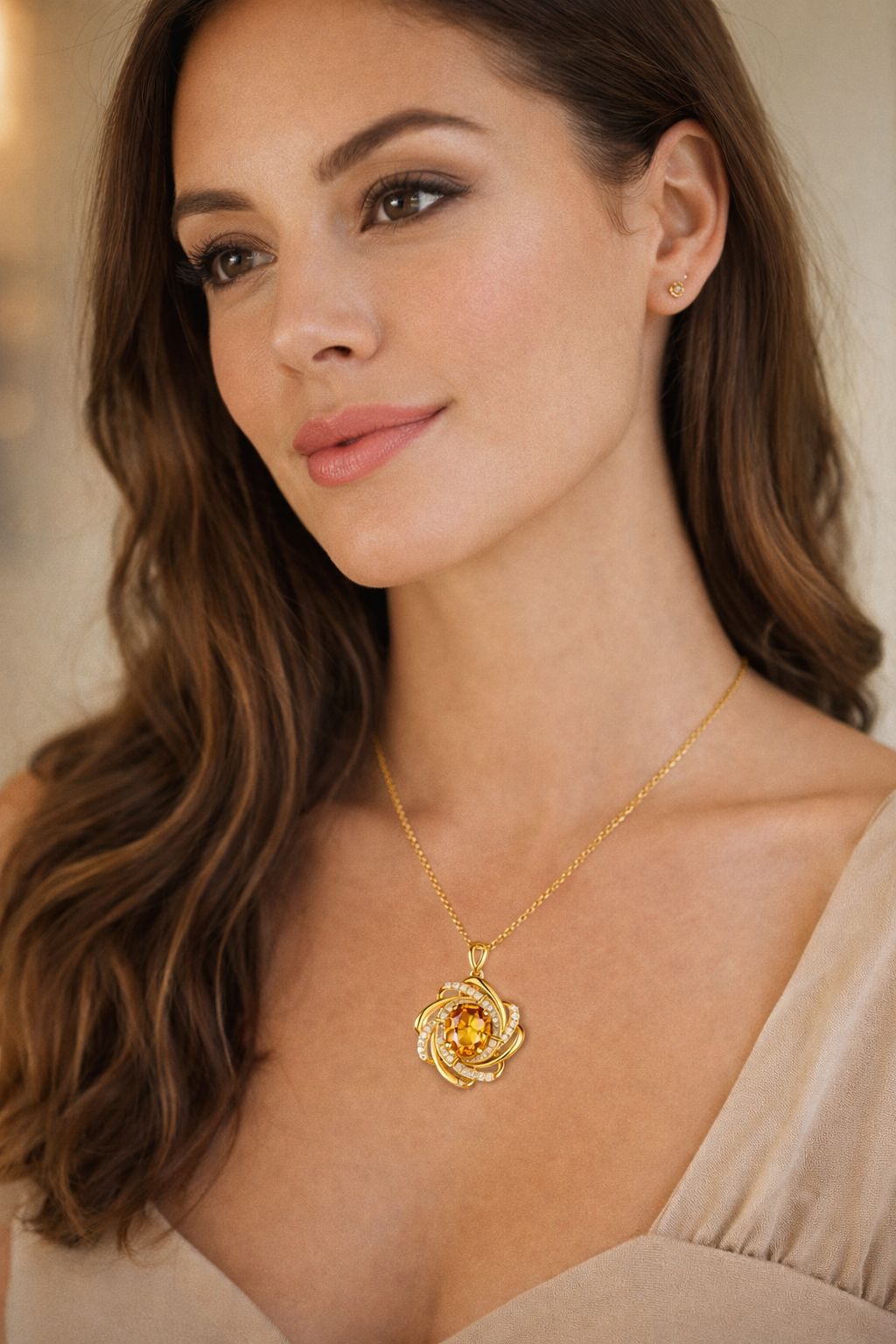 18K Gold Plated Topaz Pendant Necklace – Elegant Women’s Jewelry Gift Shopulia