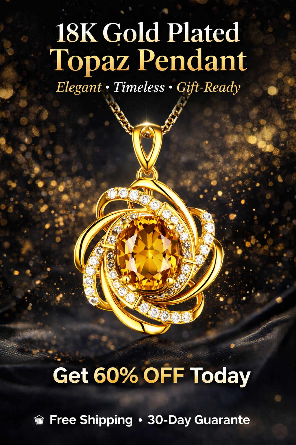 18K Gold Plated Topaz Pendant Necklace – Elegant Gift-Ready Jewelry Shopulia